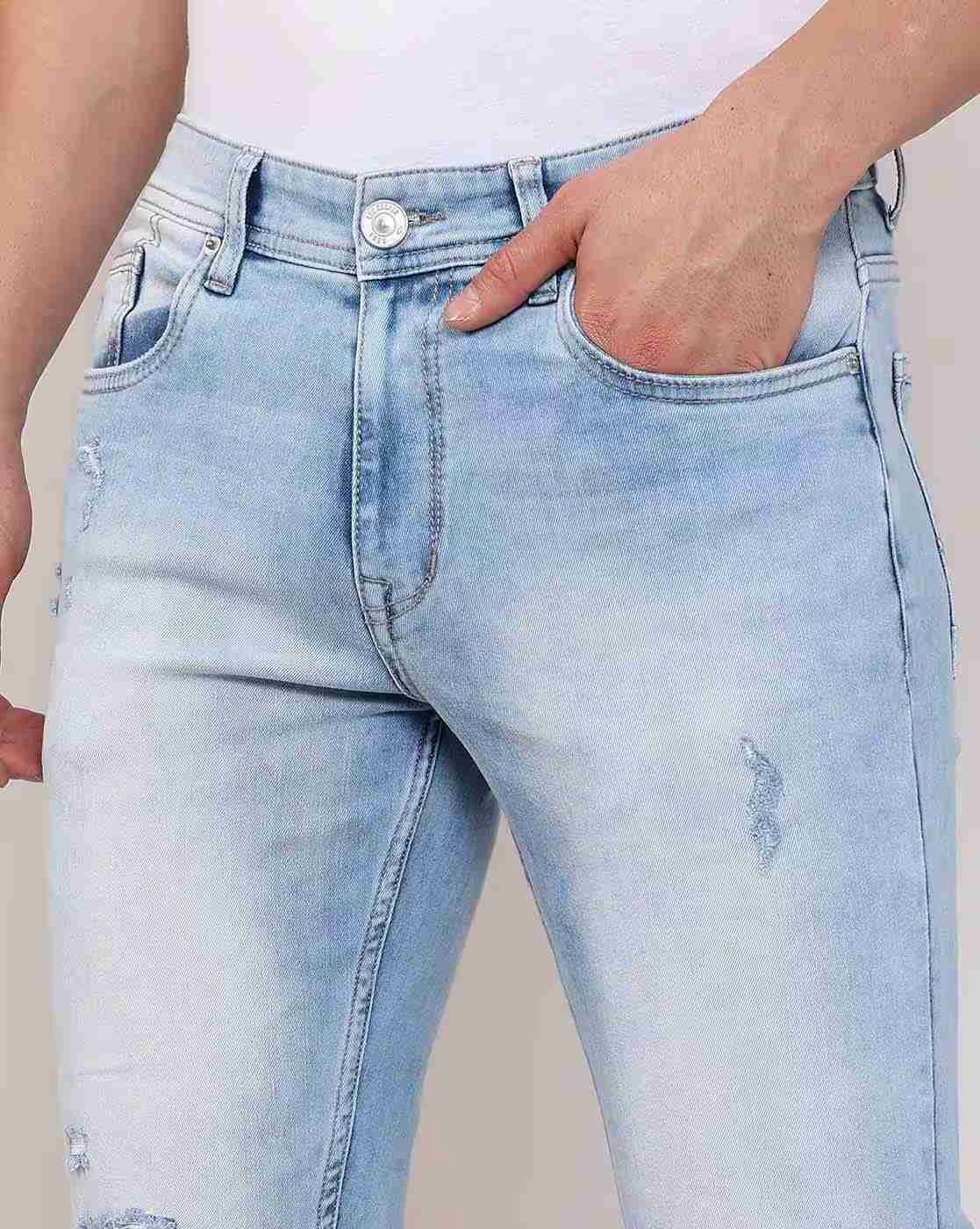 Lee Cooper | Men Lightly Washed Distressed Straight Jeans|4