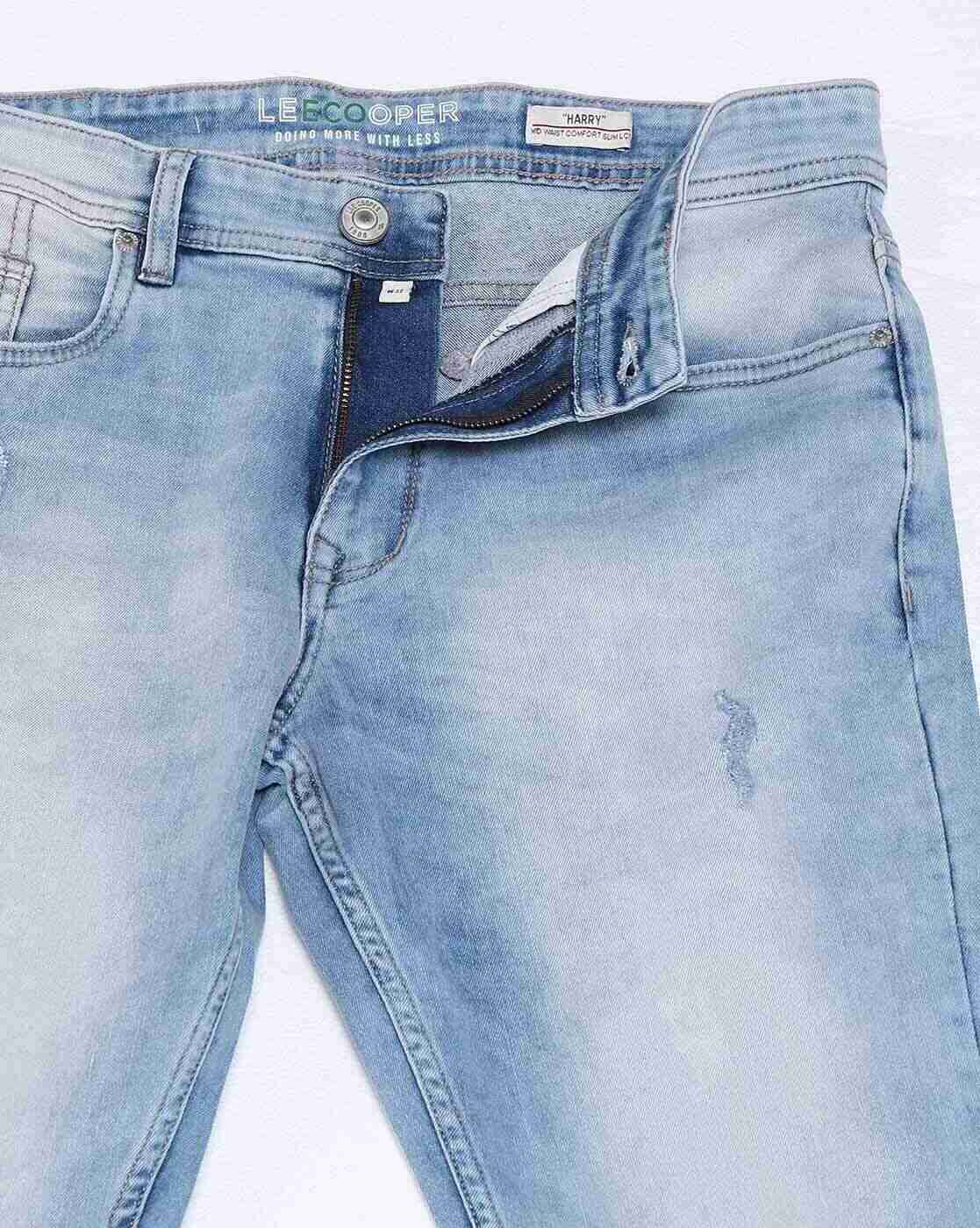 Lee Cooper | Men Lightly Washed Distressed Straight Jeans|5