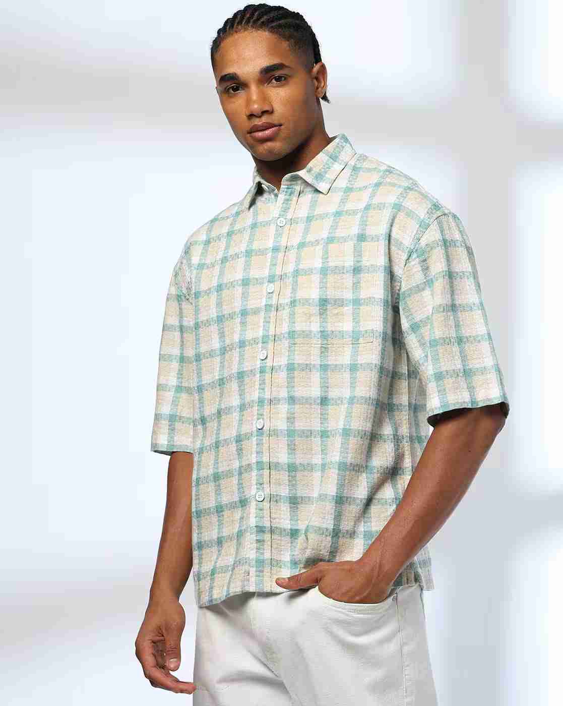 Lee Cooper | Men Checked Oversized Shirt with Patch Pocket|0