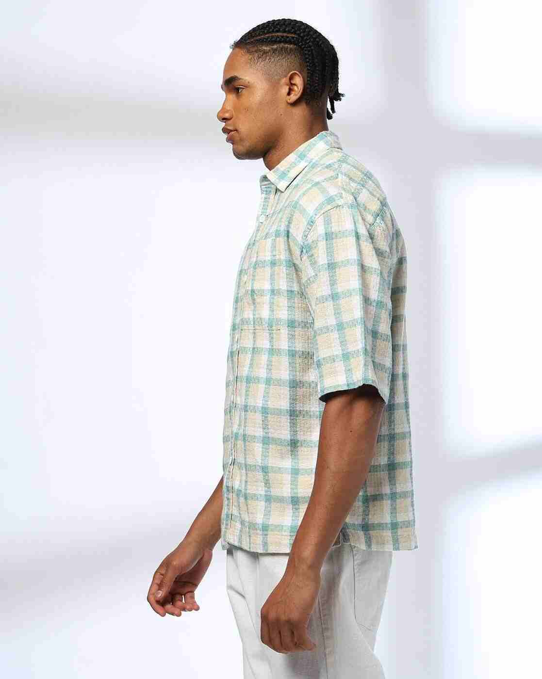 Lee Cooper | Men Checked Oversized Shirt with Patch Pocket|1