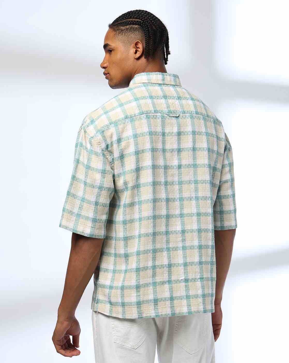 Lee Cooper | Men Checked Oversized Shirt with Patch Pocket|2