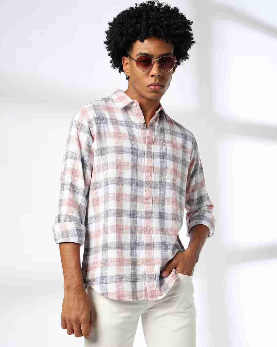 Lee Cooper | Men Checked Regular Fit Shirt with Patch Pocket|0