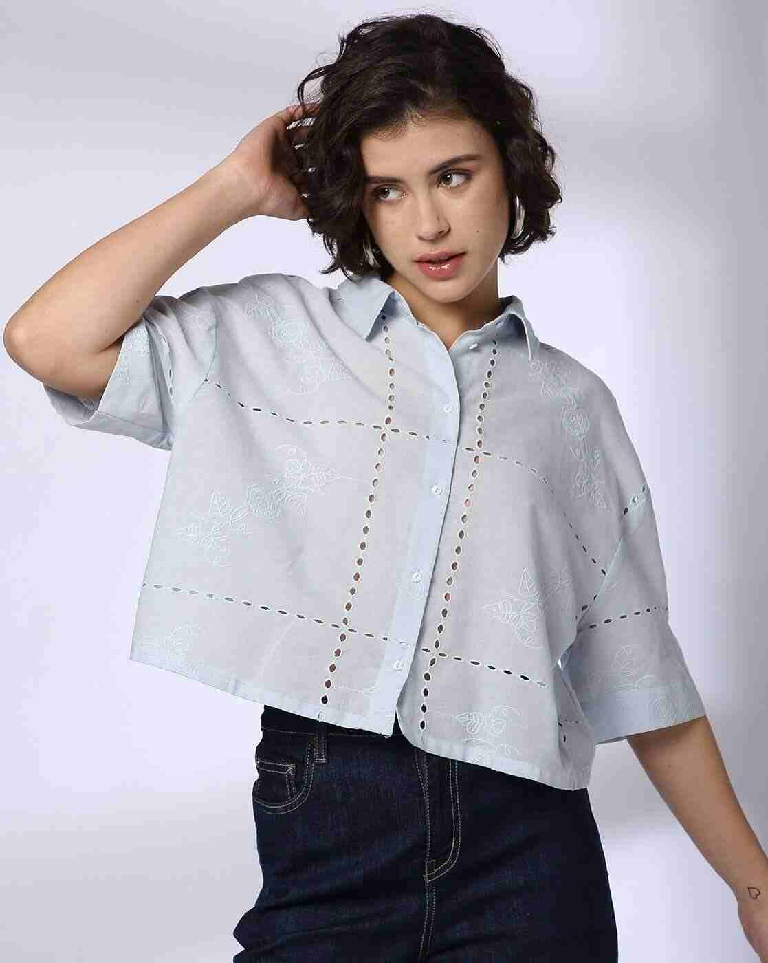 Lee Cooper | Women Schiffli Embroidered Boxy Fit Shirt|0