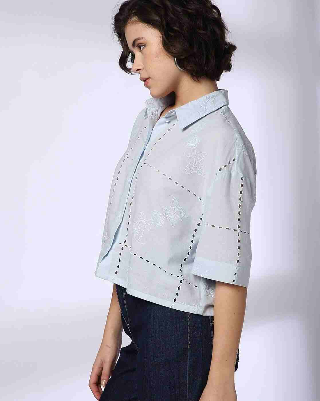 Lee Cooper | Women Schiffli Embroidered Boxy Fit Shirt|1