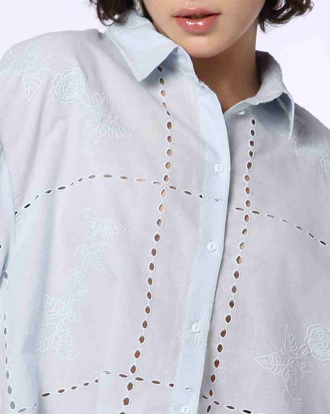 Lee Cooper | Women Schiffli Embroidered Boxy Fit Shirt|3