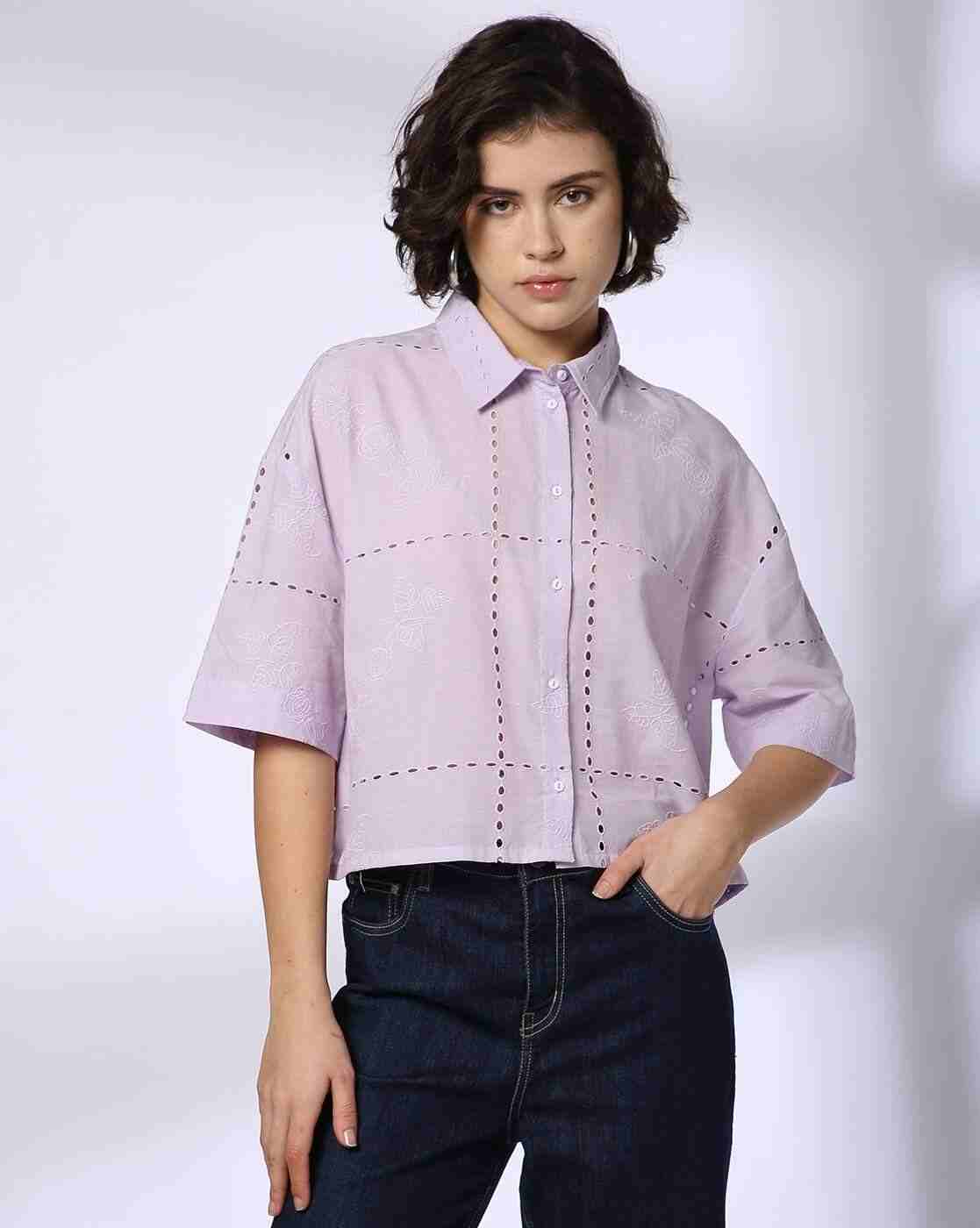 Women Schiffli Embroidered Boxy Fit Shirt