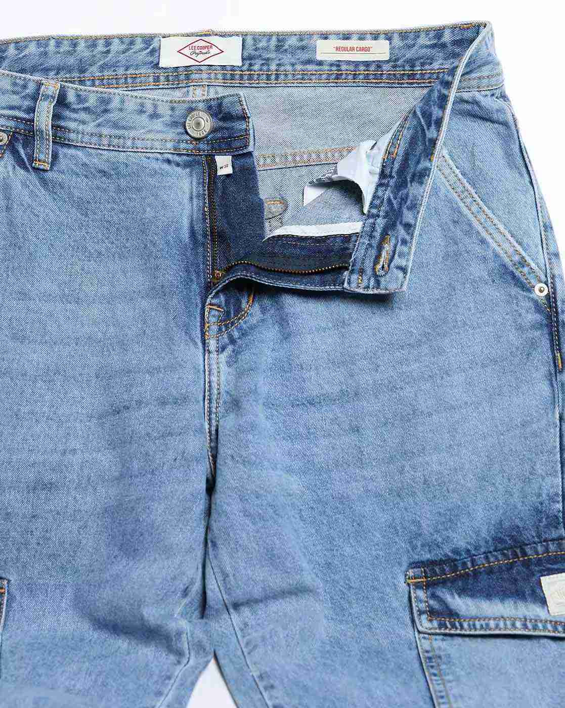Lee Cooper | Men Mid-Wash Regular Fit Cotton Cargo Pants|5