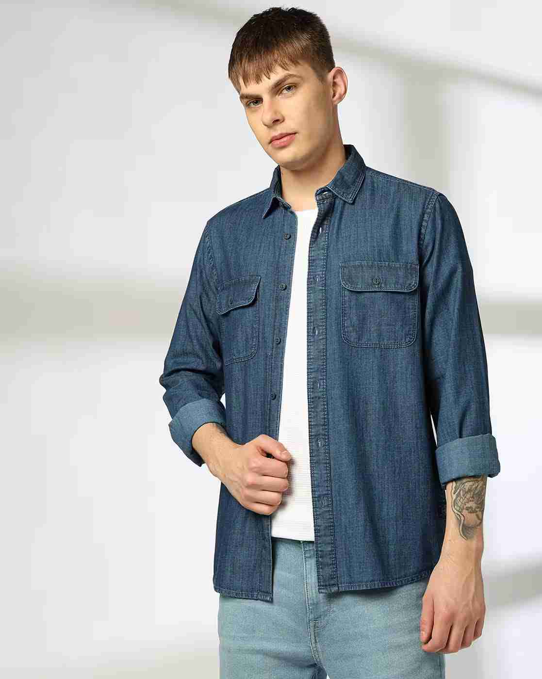 Lee Cooper | Men Regular Fit Denim Shirt with Patch Pocket|0