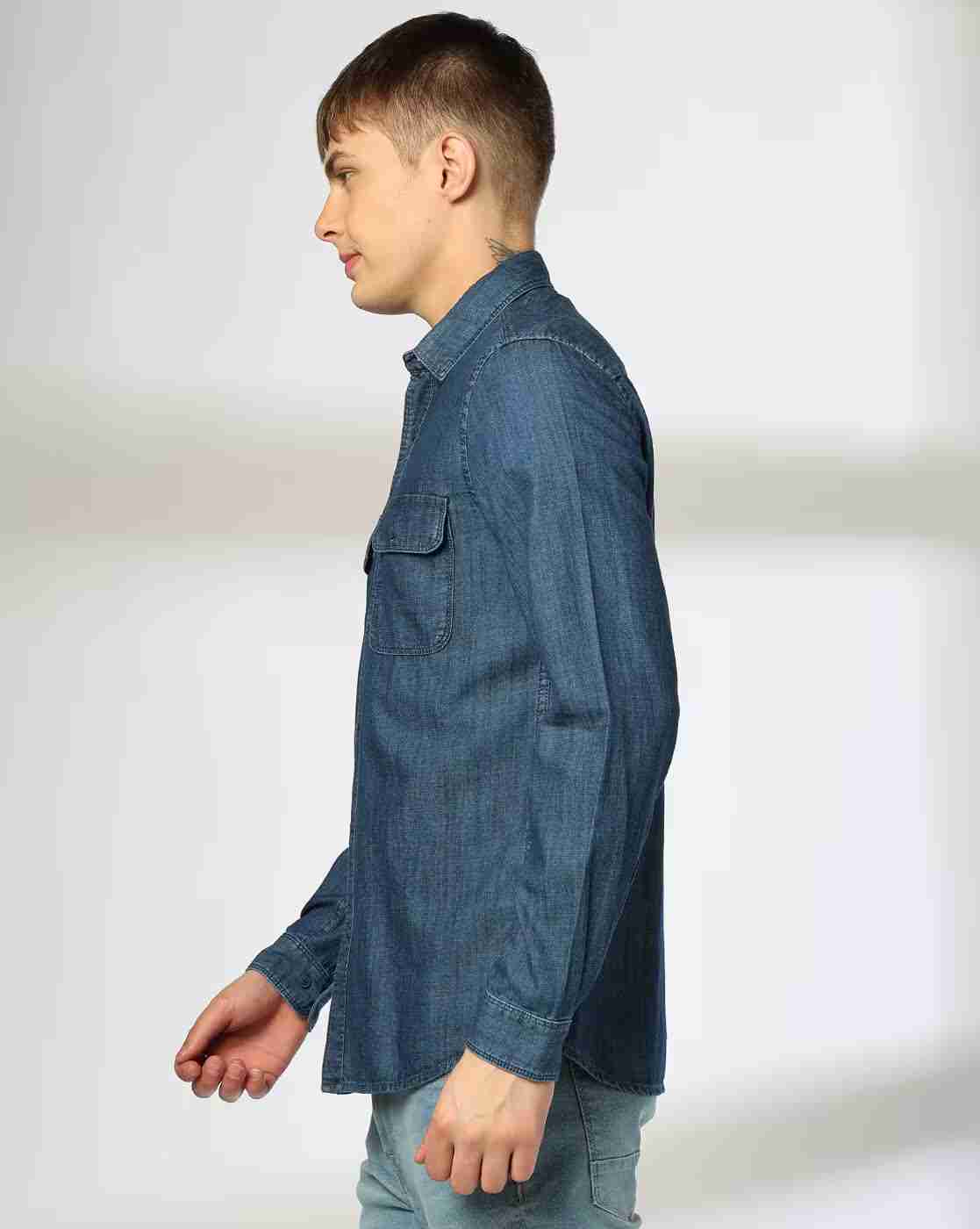Lee Cooper | Men Regular Fit Denim Shirt with Patch Pocket|2