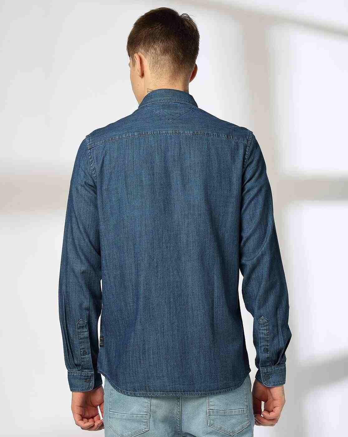 Lee Cooper | Men Regular Fit Denim Shirt with Patch Pocket|3