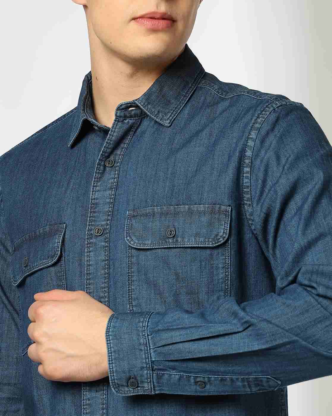 Lee Cooper | Men Regular Fit Denim Shirt with Patch Pocket|4