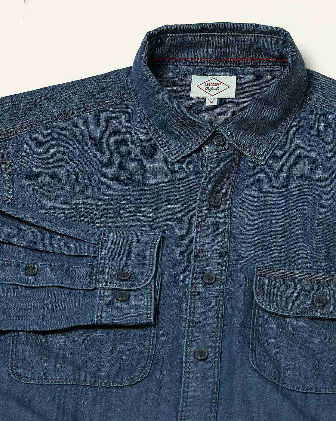 Lee Cooper | Men Regular Fit Denim Shirt with Patch Pocket|5
