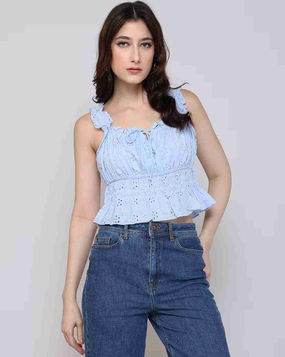 Lee Cooper | Schiffli top with smocking, blue, s|0