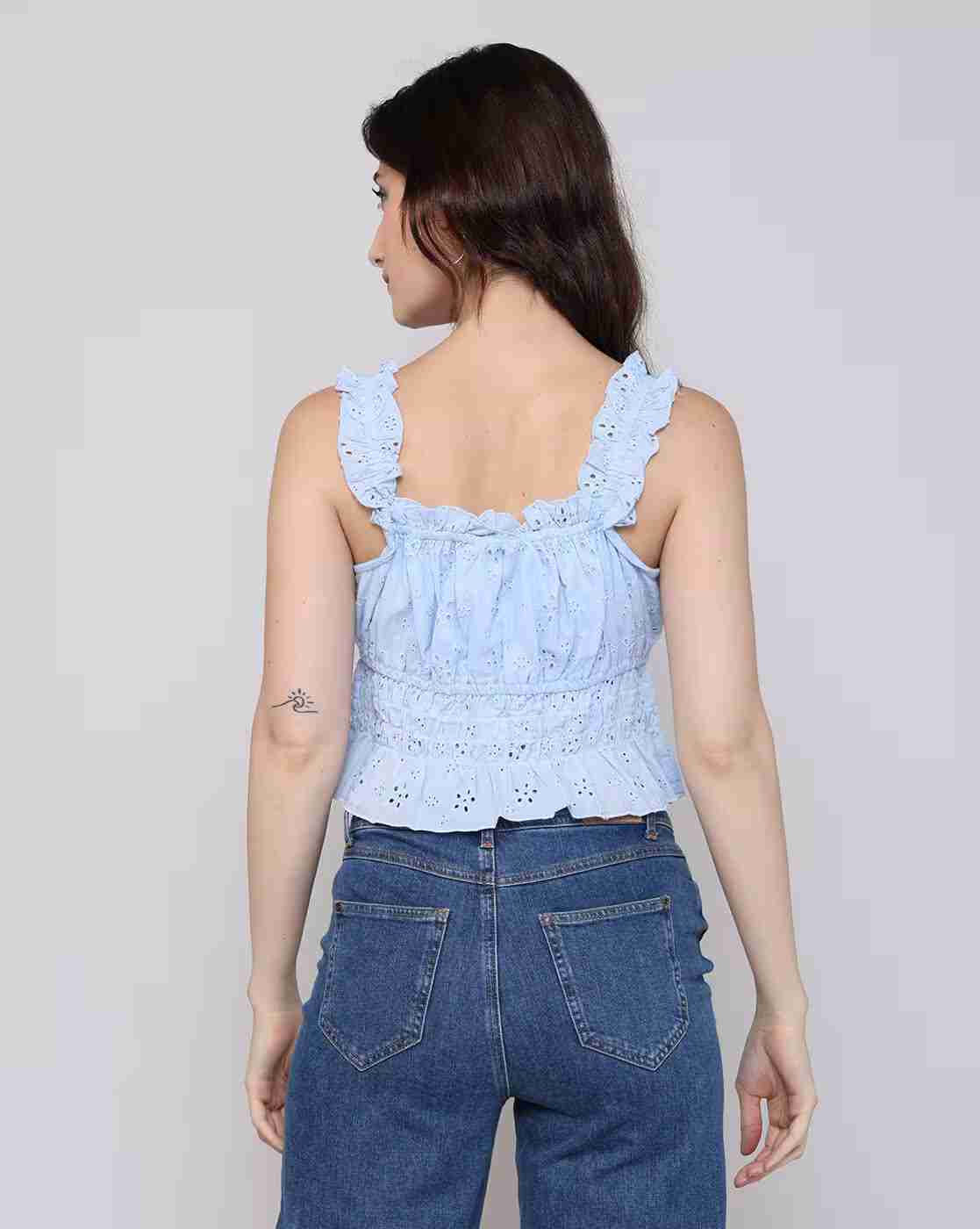 Lee Cooper | Schiffli top with smocking, blue, s|2