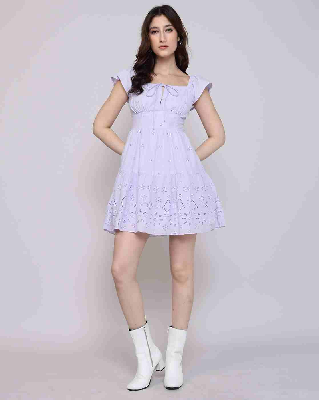 Women Schiffli Embroidered Fit & Flare Dress
