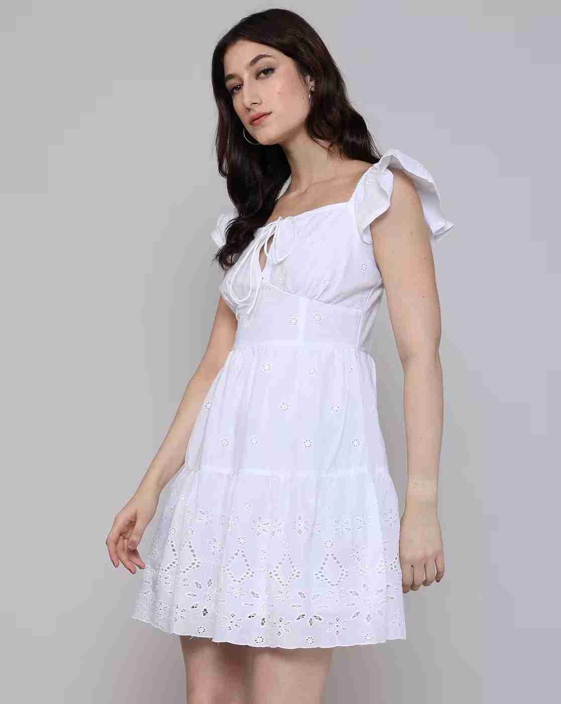 Women Schiffli Embroidered Fit & Flare Dress
