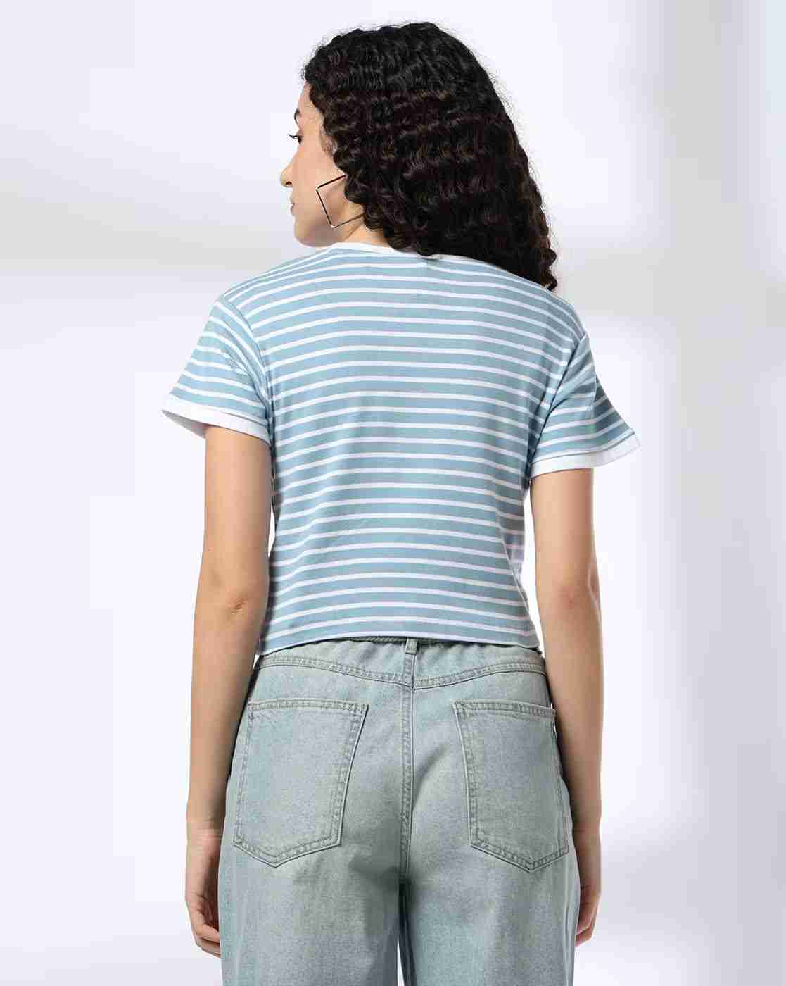 Lee Cooper | Women Striped Regular Fit Crew-Neck T-Shirt|2