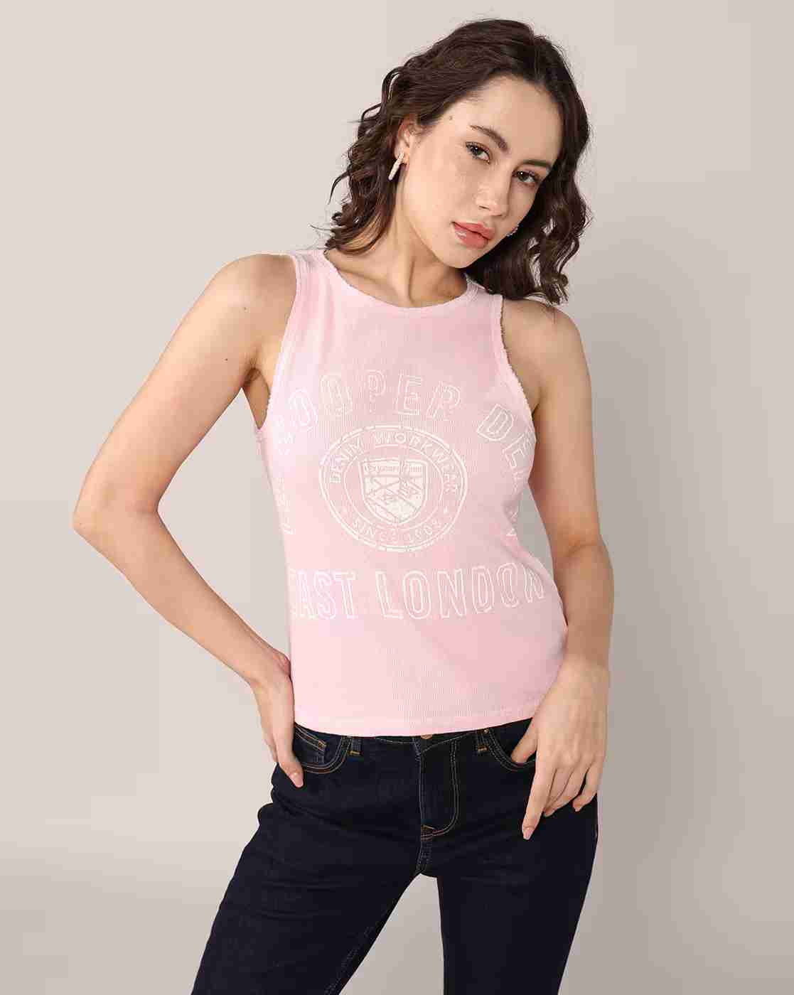 Ribbed tank tee, lt pink, xs