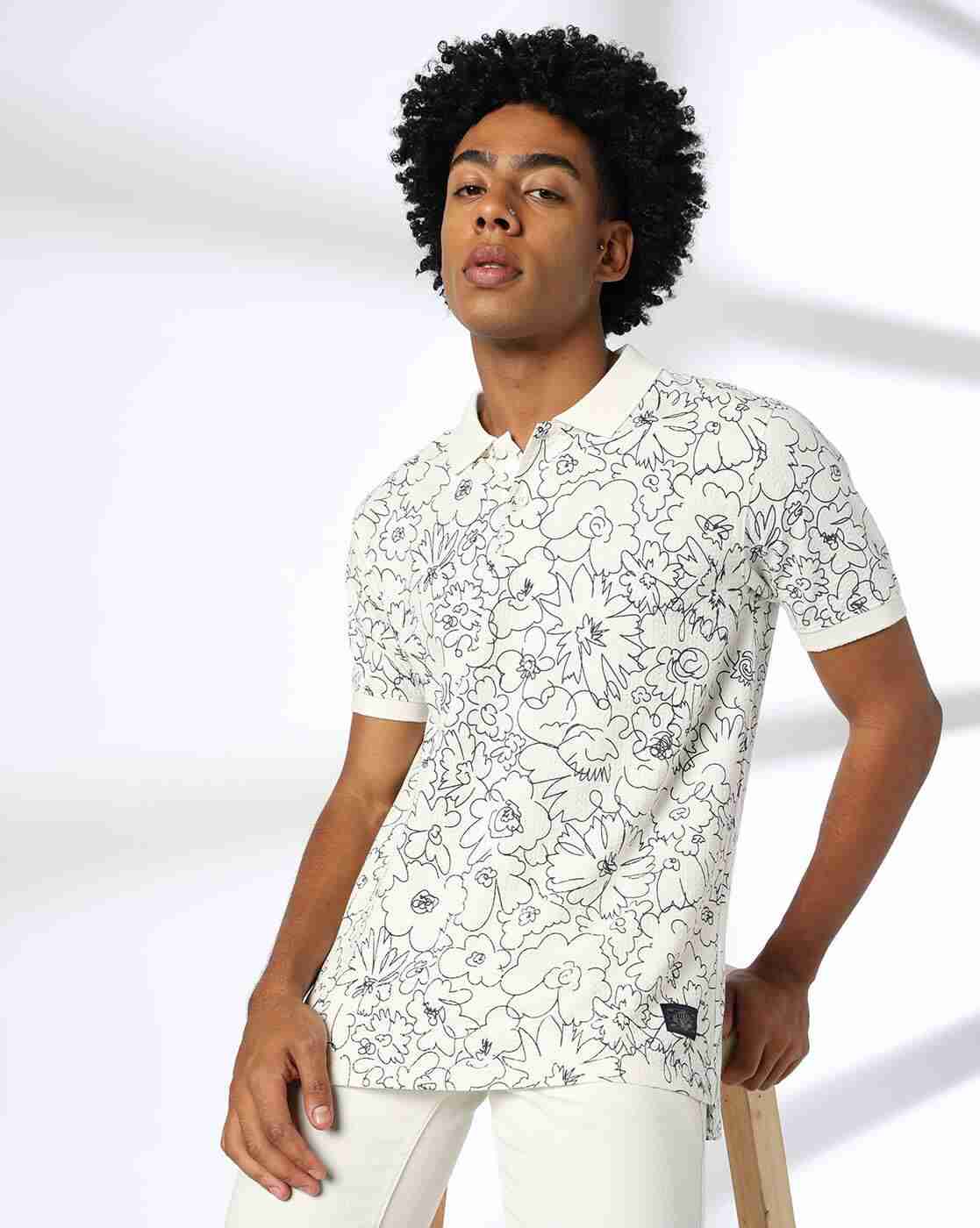 Men Floral Print Oversized Polo T-Shirt