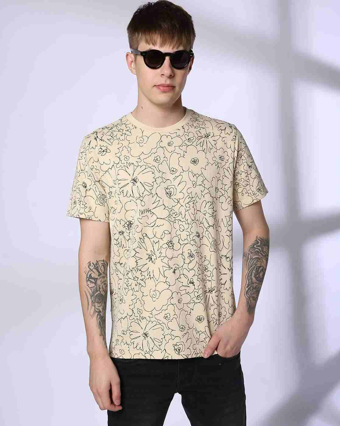 Men Floral Print Oversized Crew-Neck T-Shirt