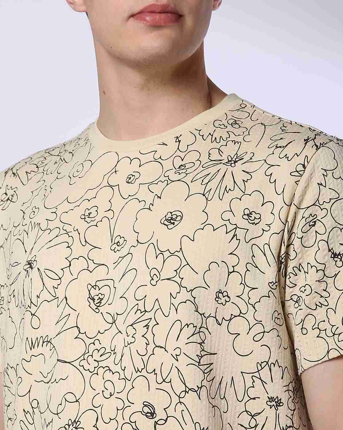 Lee Cooper | Men Floral Print Oversized Crew-Neck T-Shirt|3