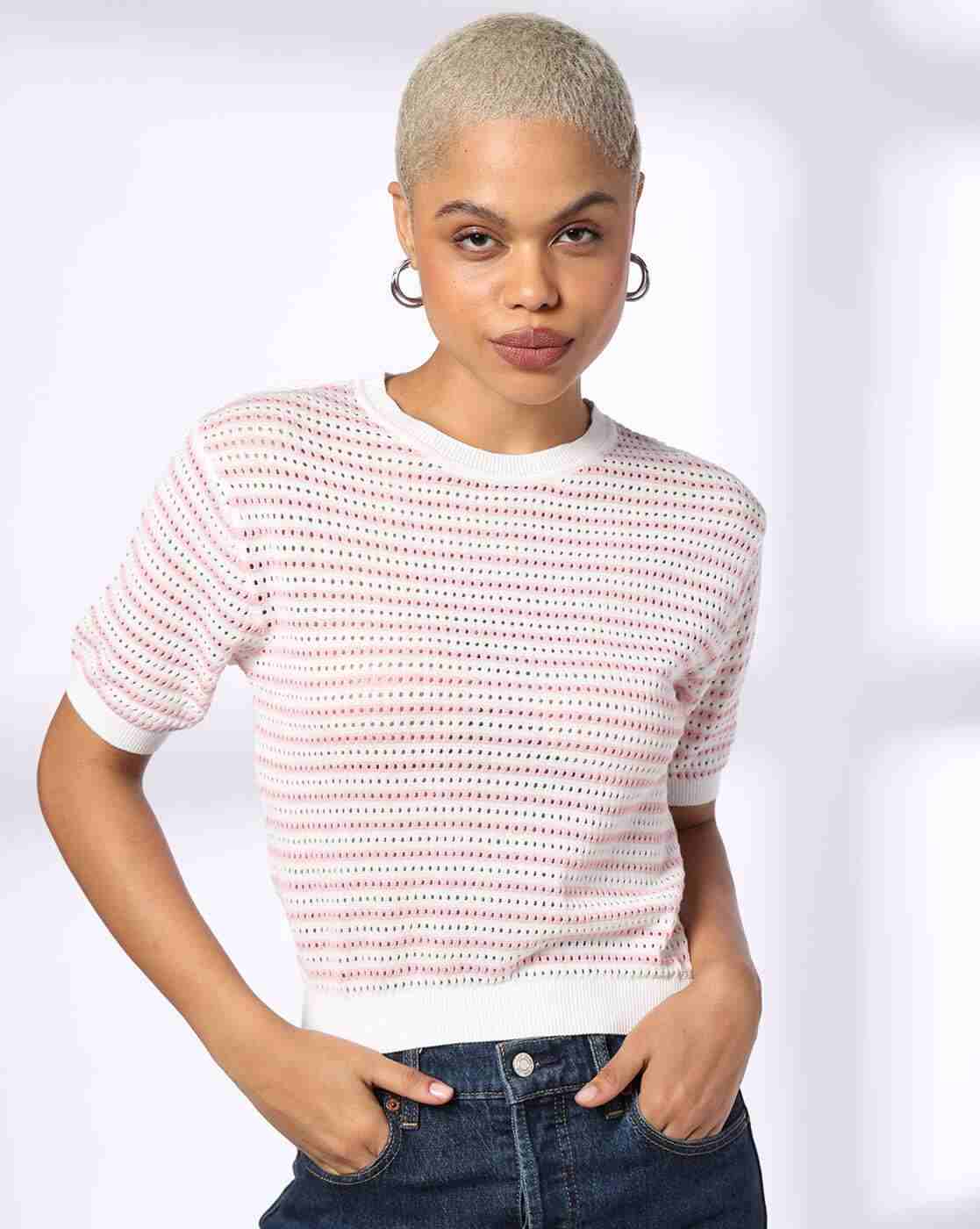 Flat knit tee, pink, xl