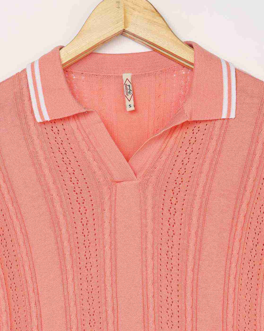 Lee Cooper | Women Self-Striped Regular Fit Polo T-Shirt|2