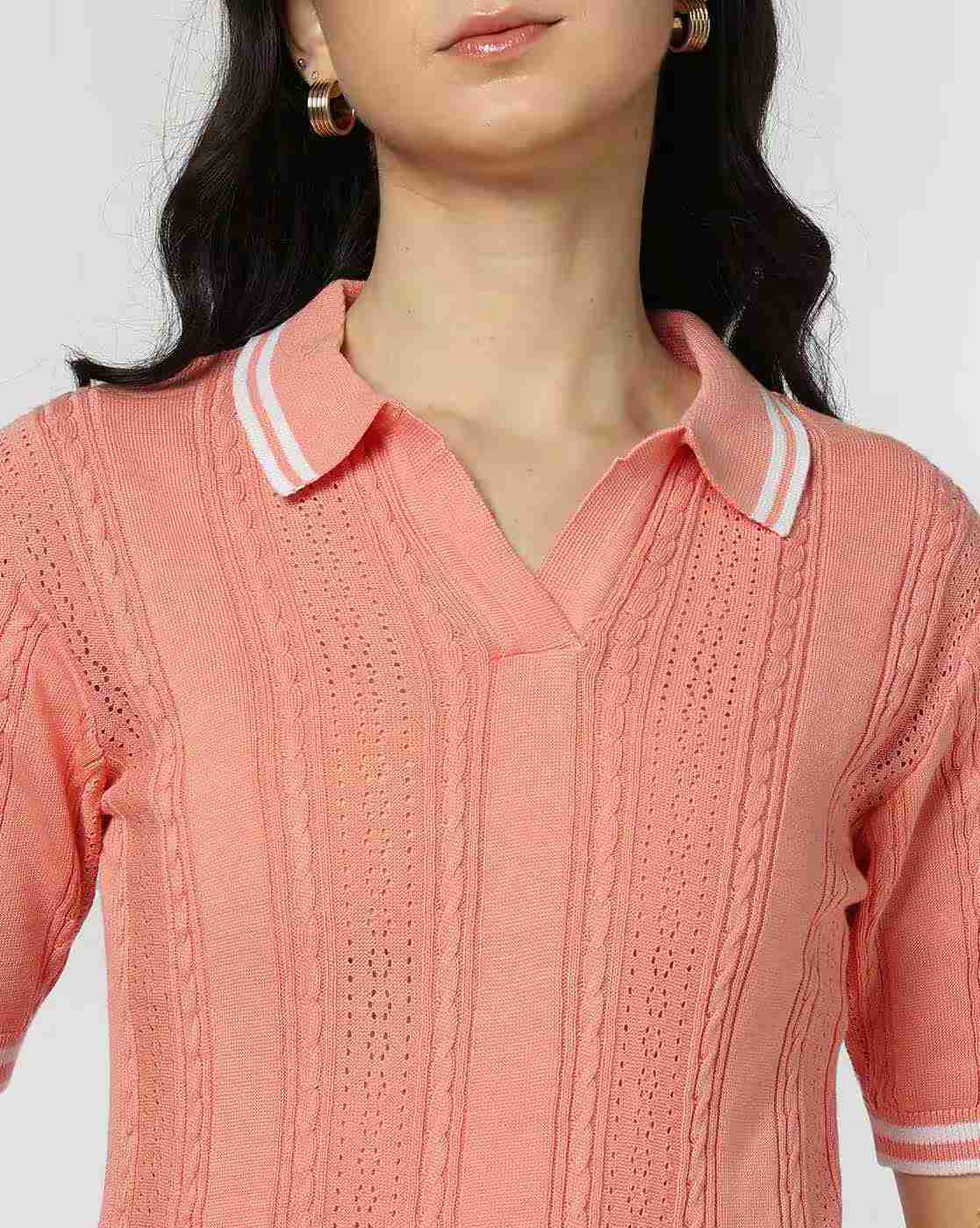 Lee Cooper | Women Self-Striped Regular Fit Polo T-Shirt|3