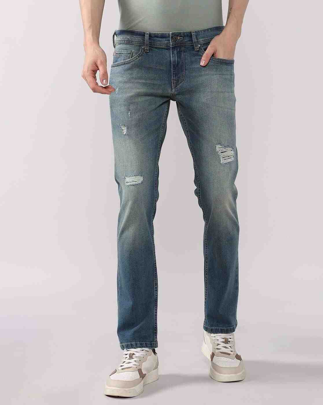 Lee Cooper | Men Lightly Washed Distressed Slim Fit Jeans|1