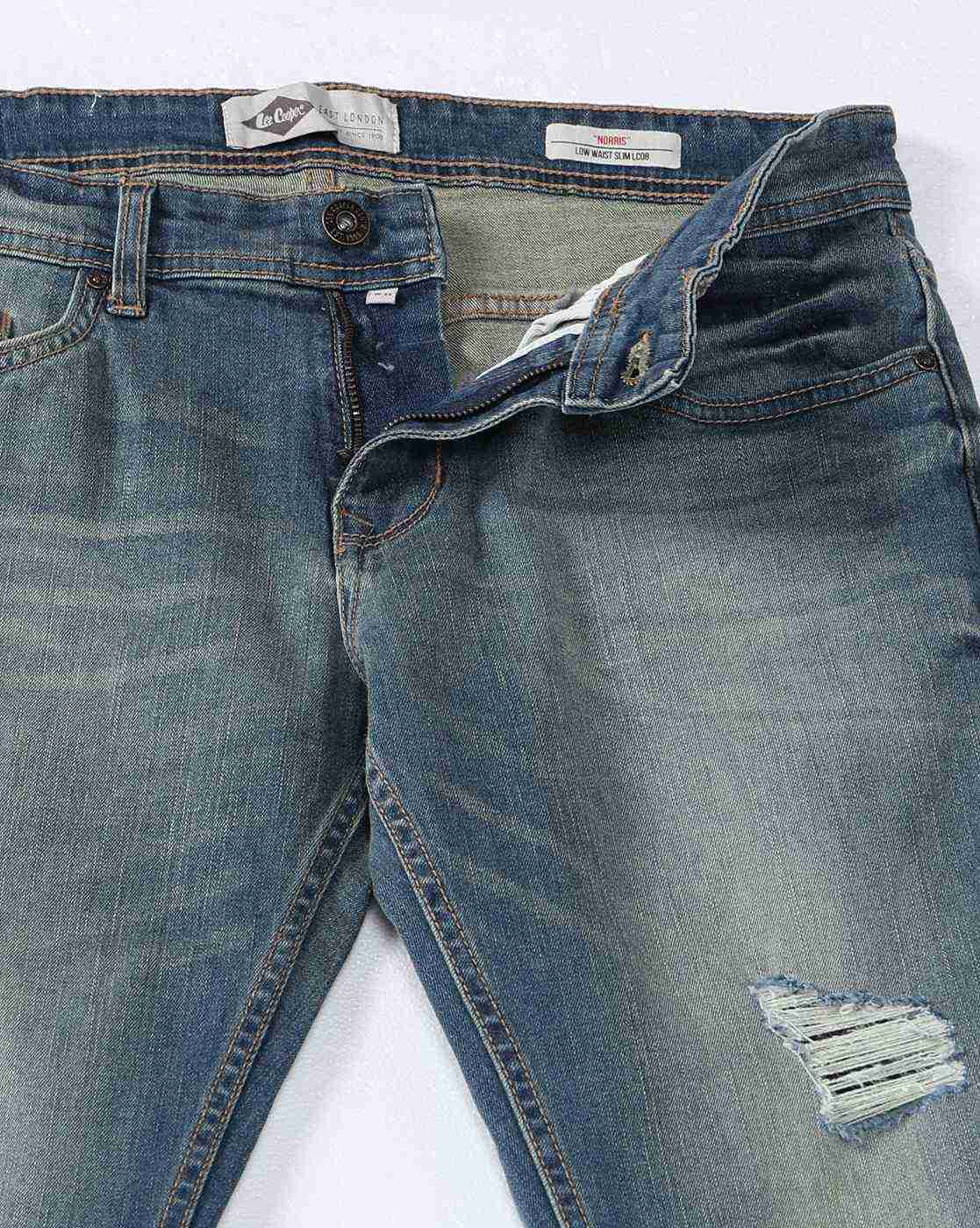 Lee Cooper | Men Lightly Washed Distressed Slim Fit Jeans|5