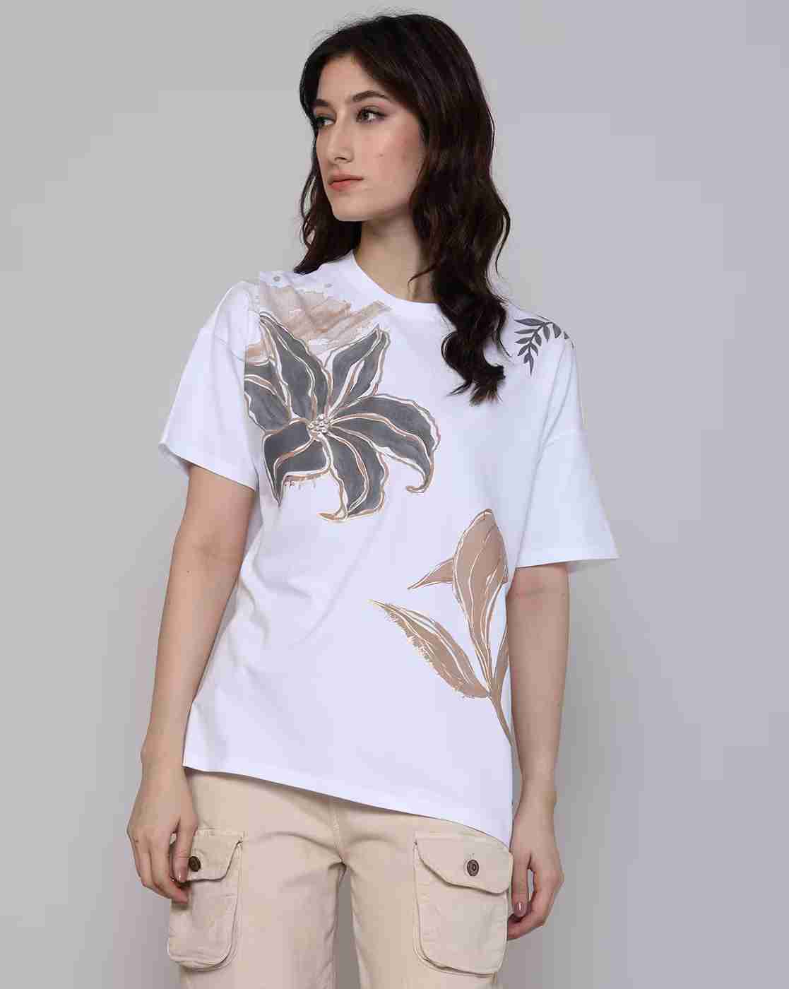 Lee Cooper | Women Floral Print Regular Fit Crew-Neck T-Shirt|0
