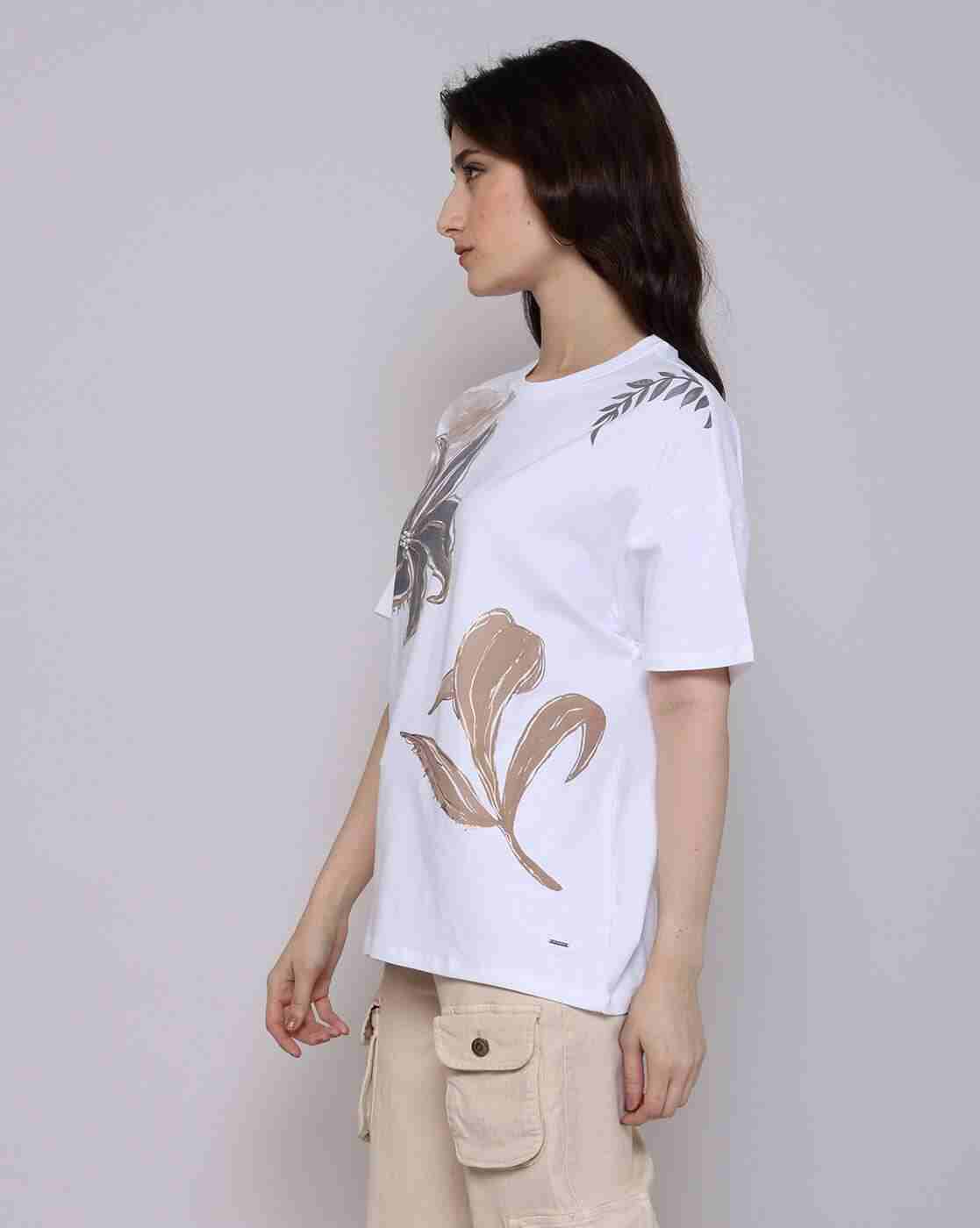 Lee Cooper | Women Floral Print Regular Fit Crew-Neck T-Shirt|1