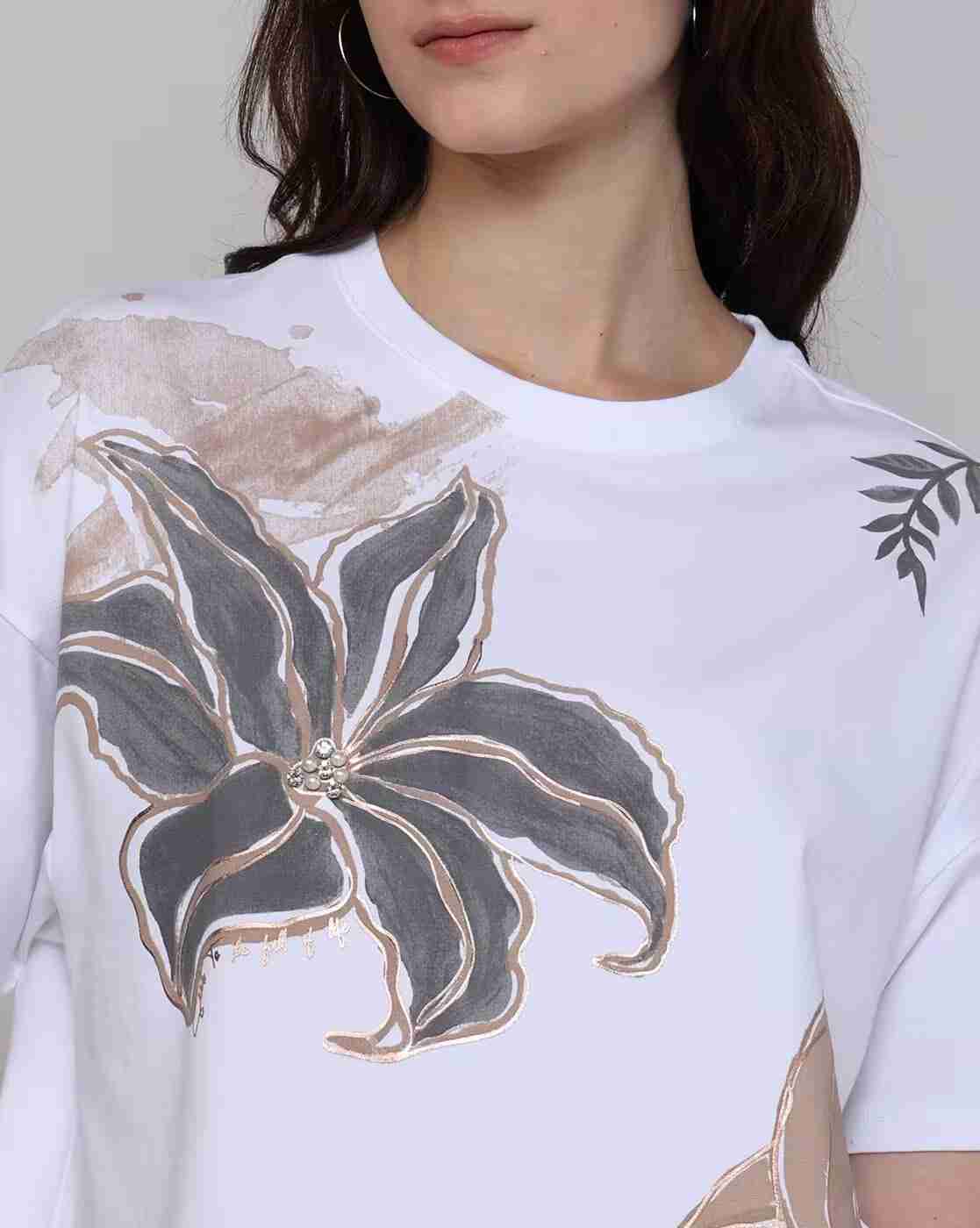 Lee Cooper | Women Floral Print Regular Fit Crew-Neck T-Shirt|4