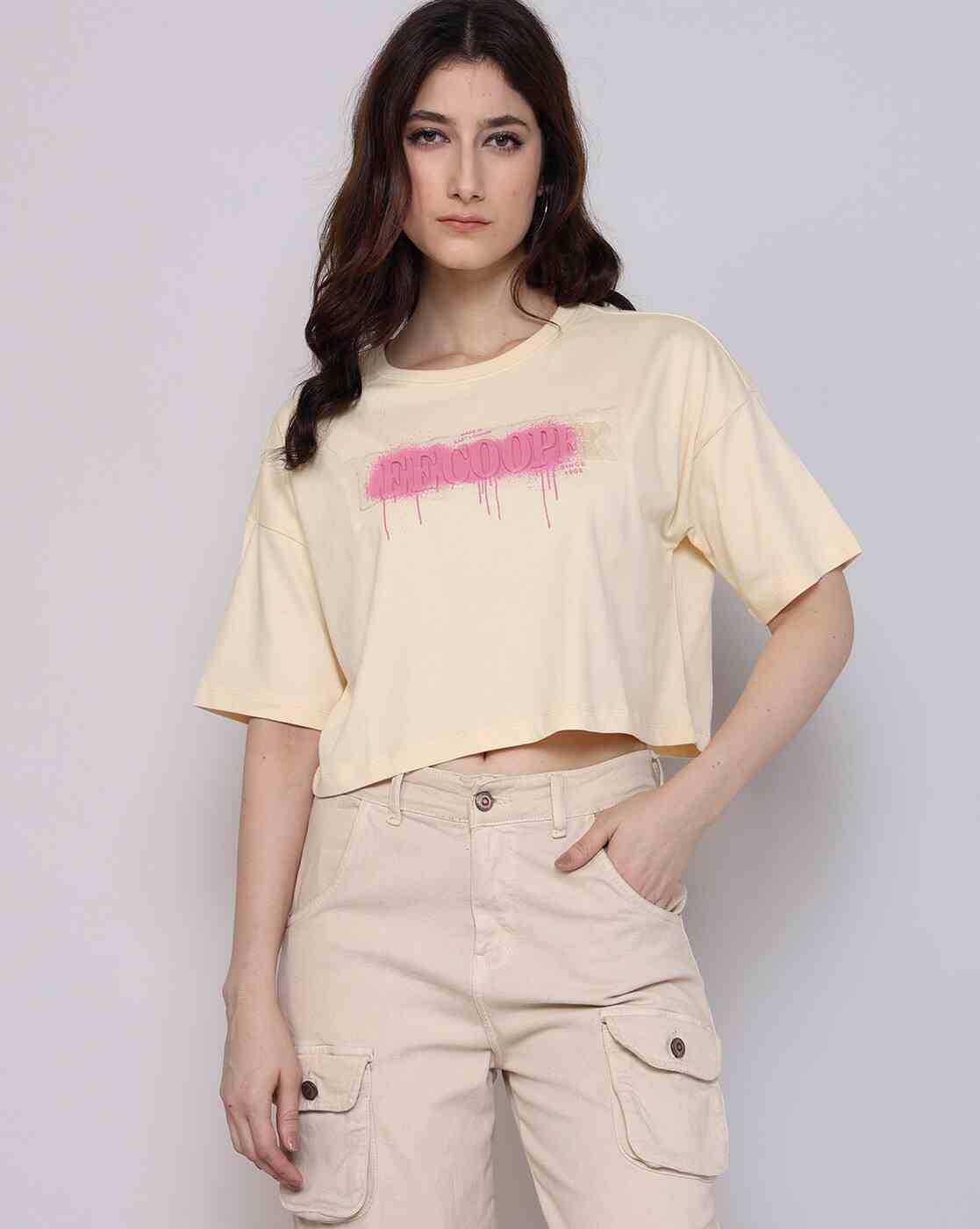 Lee Cooper | Women Embossed Brand Regular Fit Round-Neck T-Shirt|0