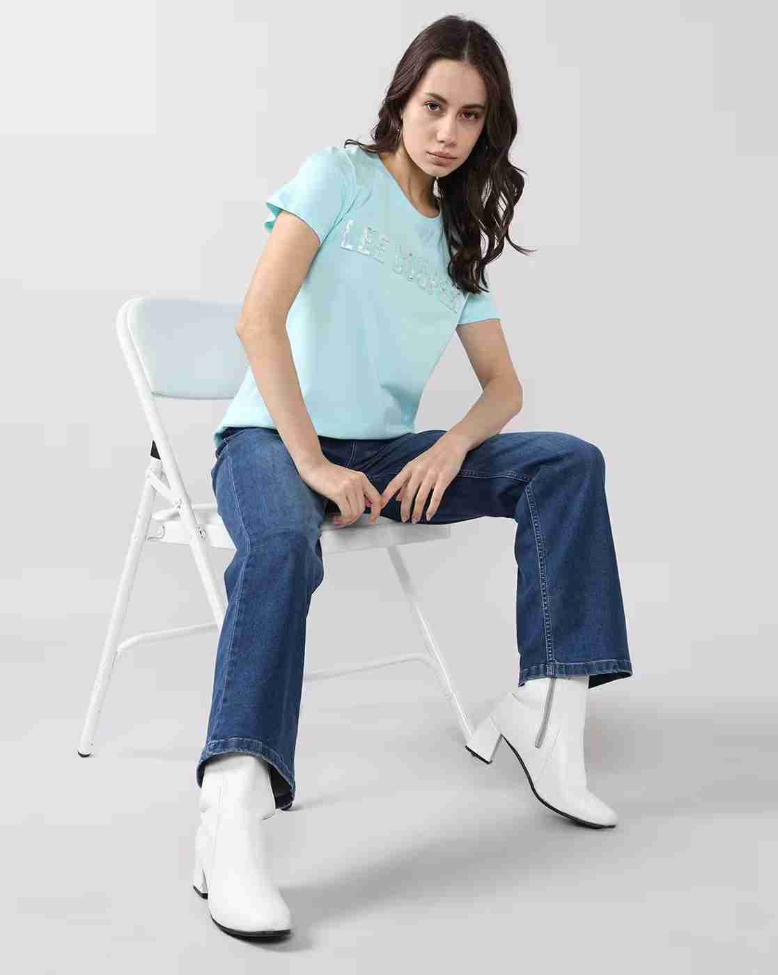 Lee Cooper | Women Brand Embossed Print Regular Fit Round-Neck T-Shirt|0