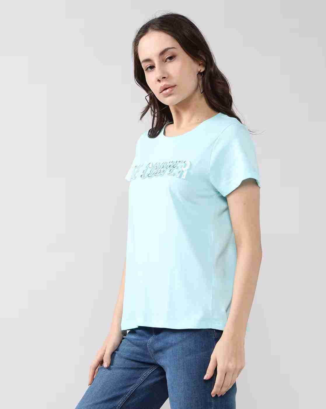 Lee Cooper | Women Brand Embossed Print Regular Fit Round-Neck T-Shirt|1