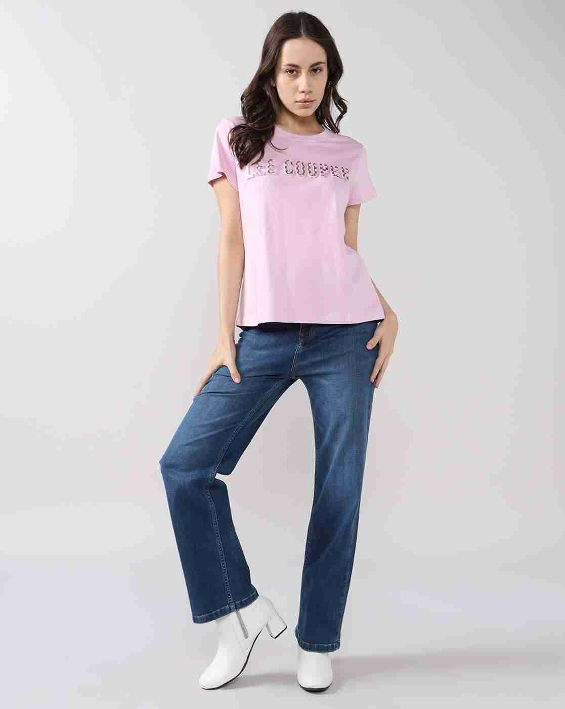 Women Brand Embossed Print Regular Fit Round-Neck T-Shirt