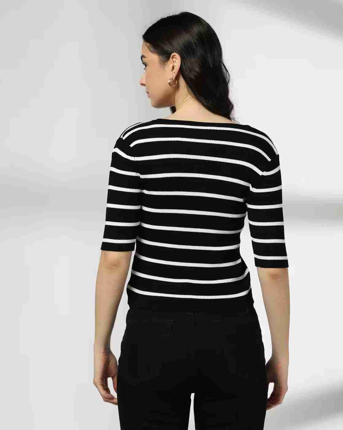Lee Cooper | Women Striped Regular Fit V-Neck T-Shirt|2