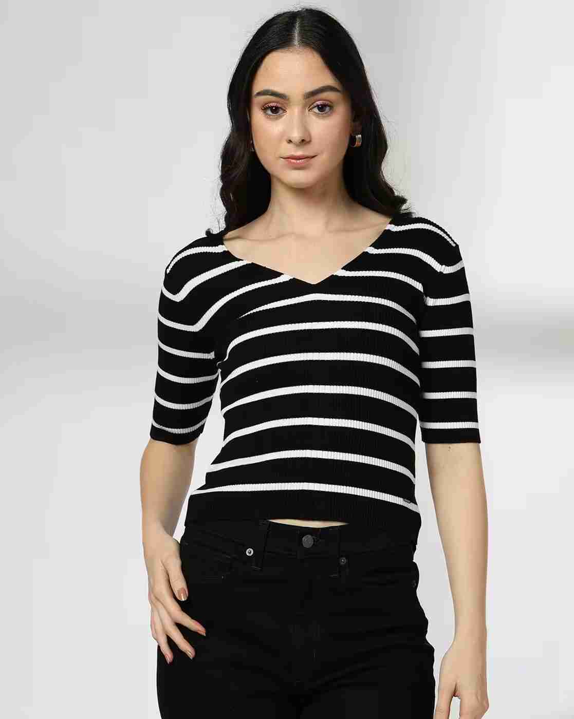 Lee Cooper | Women Striped Regular Fit V-Neck T-Shirt|3