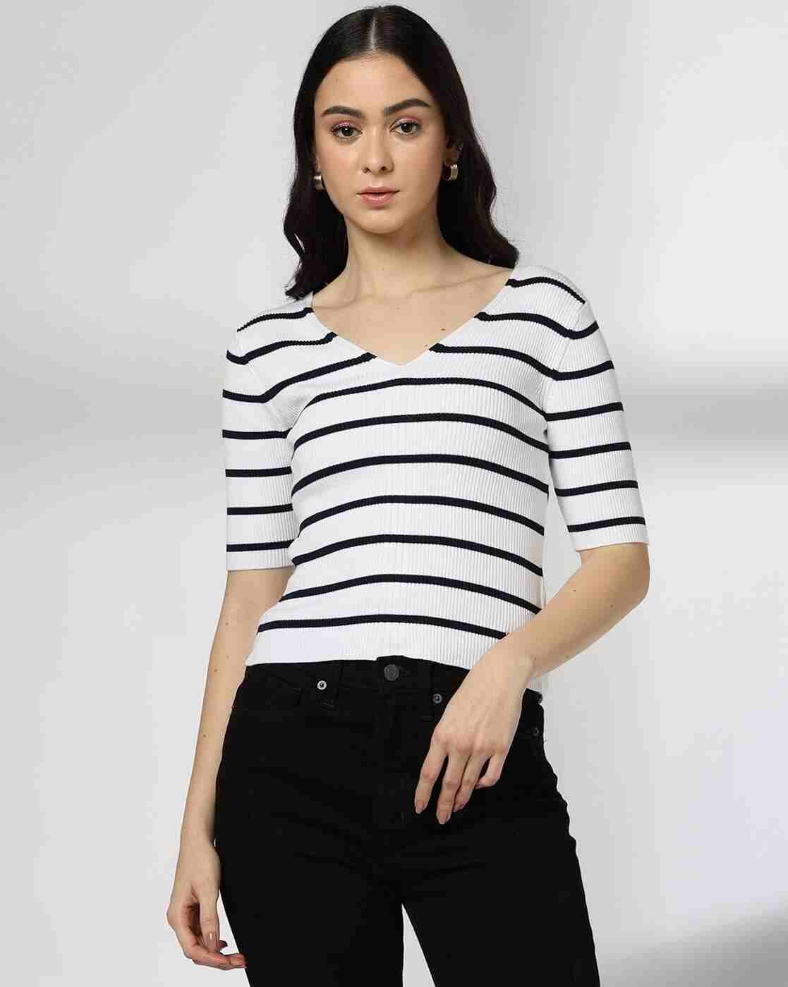 Lee Cooper | Women Striped Regular Fit V-Neck T-Shirt|0