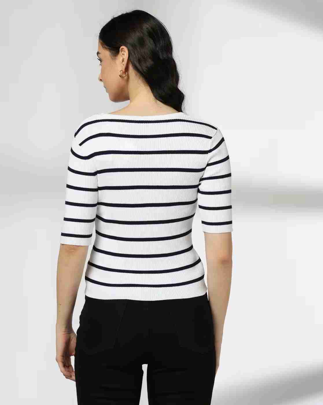 Lee Cooper | Women Striped Regular Fit V-Neck T-Shirt|2