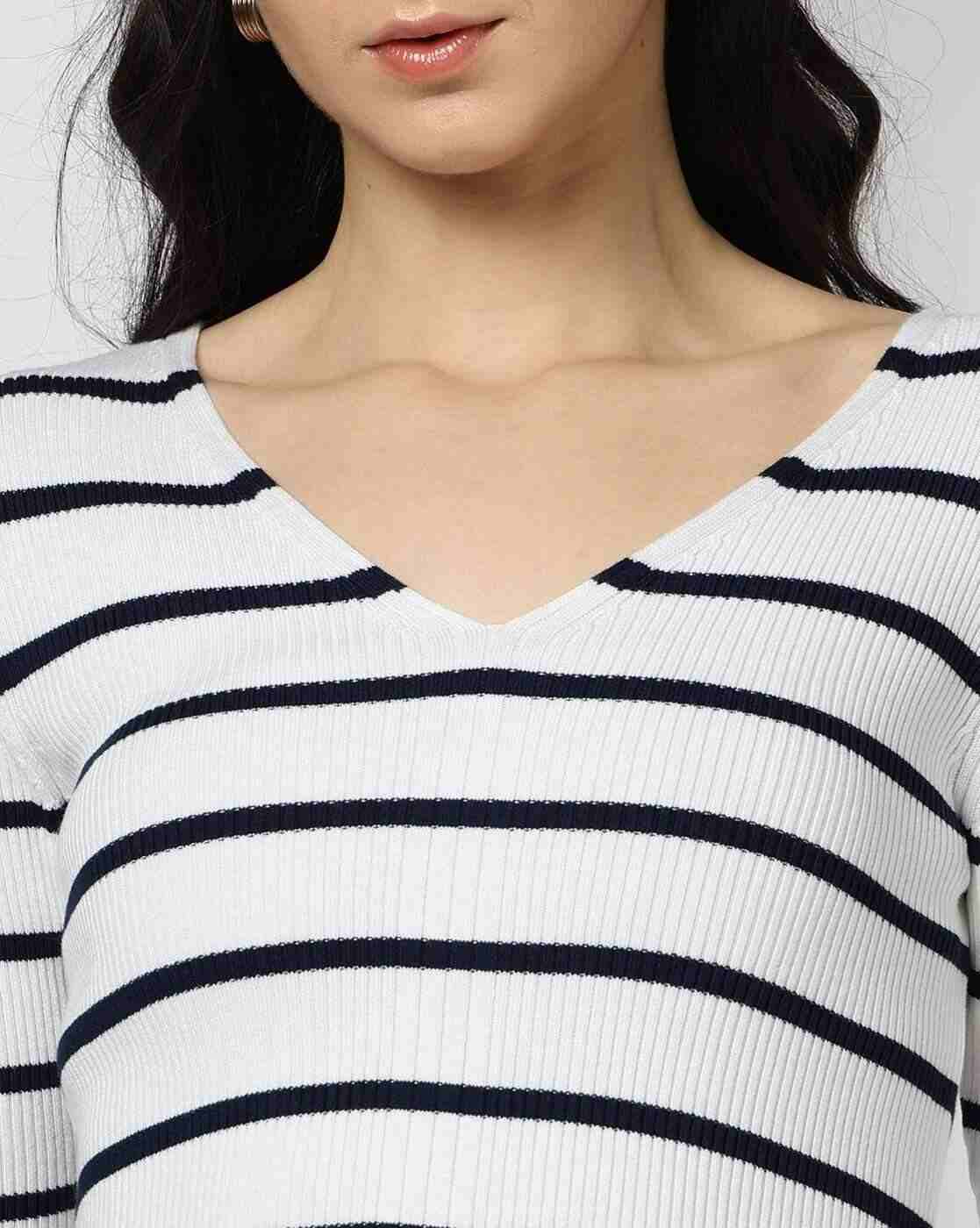 Lee Cooper | Women Striped Regular Fit V-Neck T-Shirt|3