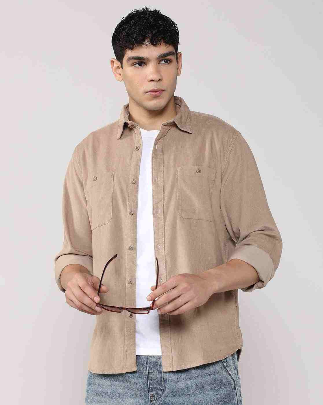 Men Regular Fit Cotton Shirt with Patch Pockets