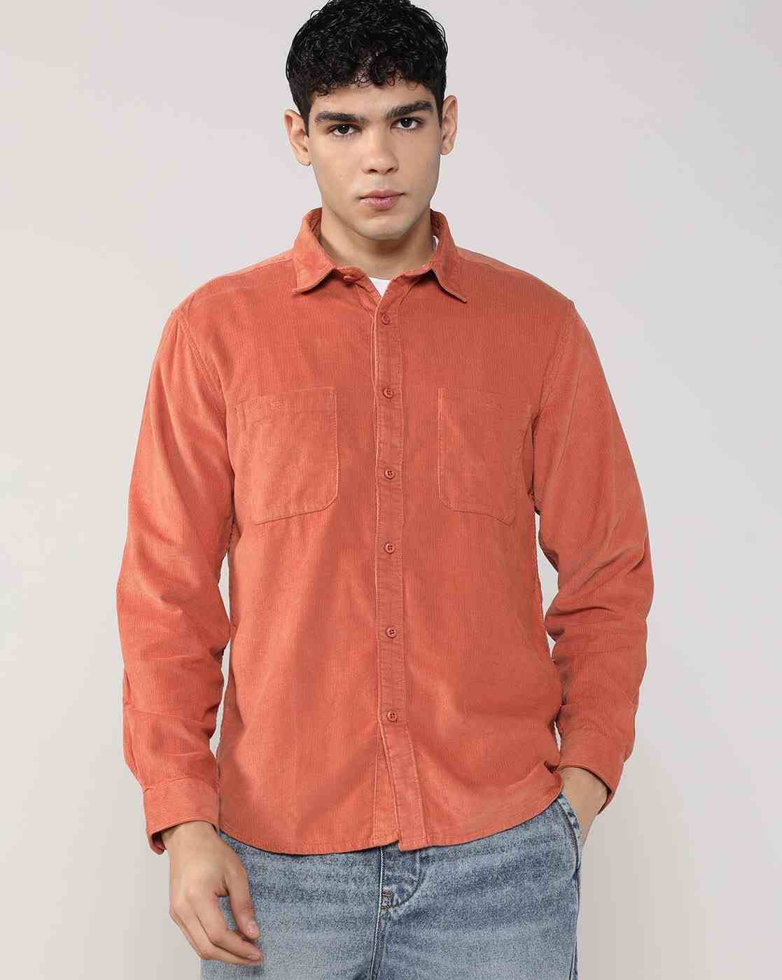 Men Regular Fit Cotton Shirt with Patch Pockets