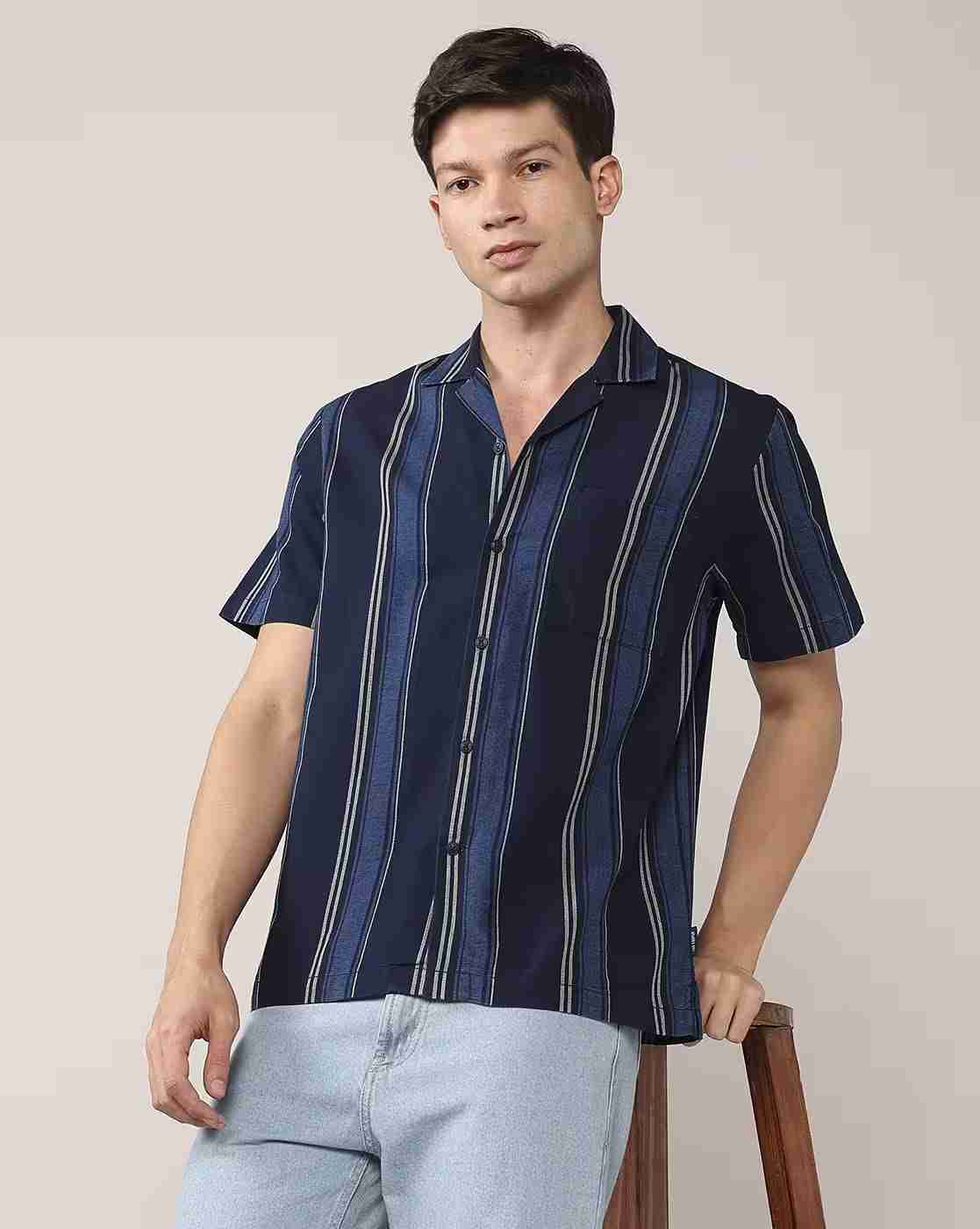 Lee Cooper | Men Striped Relaxed Fit Shirt with Patch Pocket|0