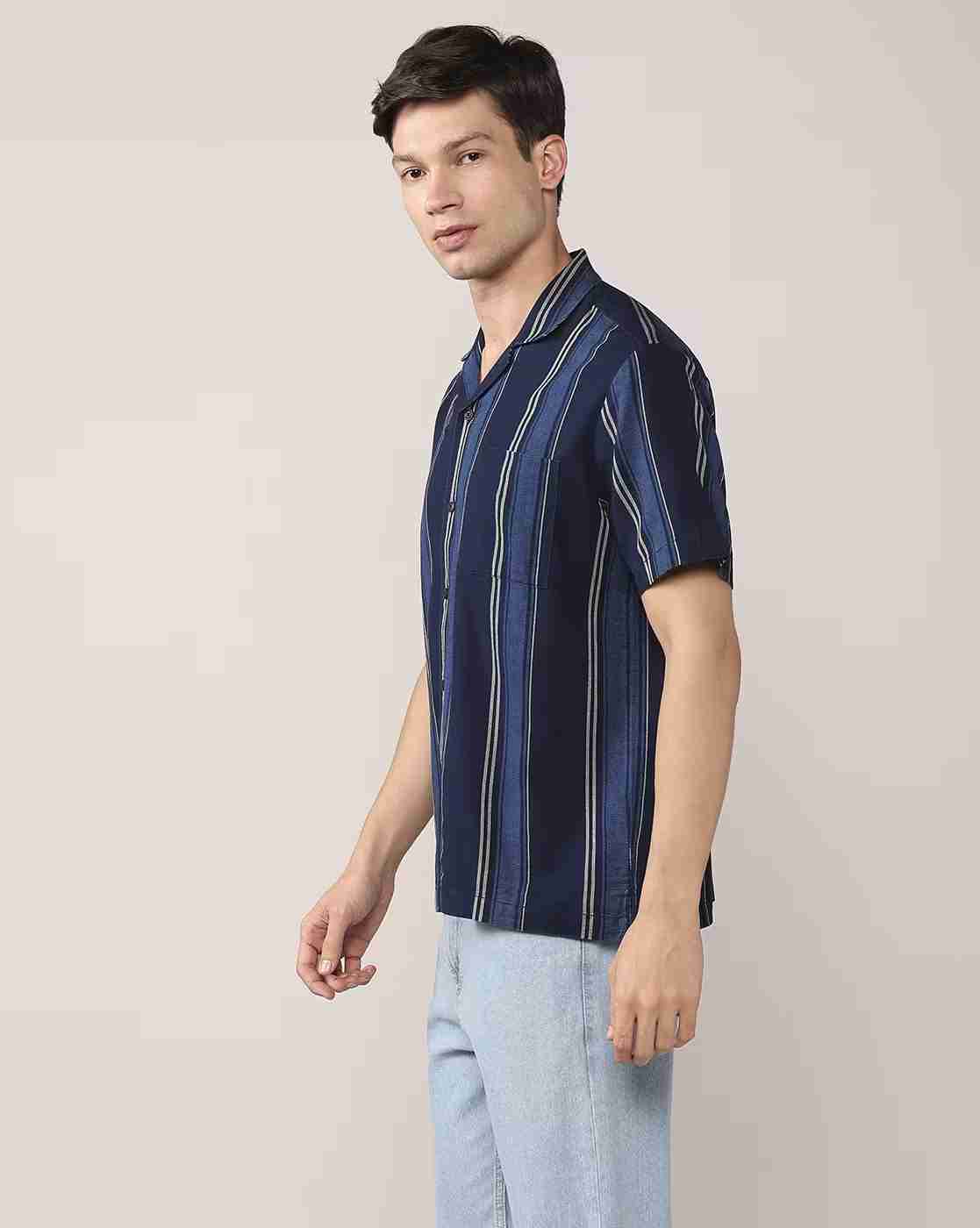 Lee Cooper | Men Striped Relaxed Fit Shirt with Patch Pocket|2