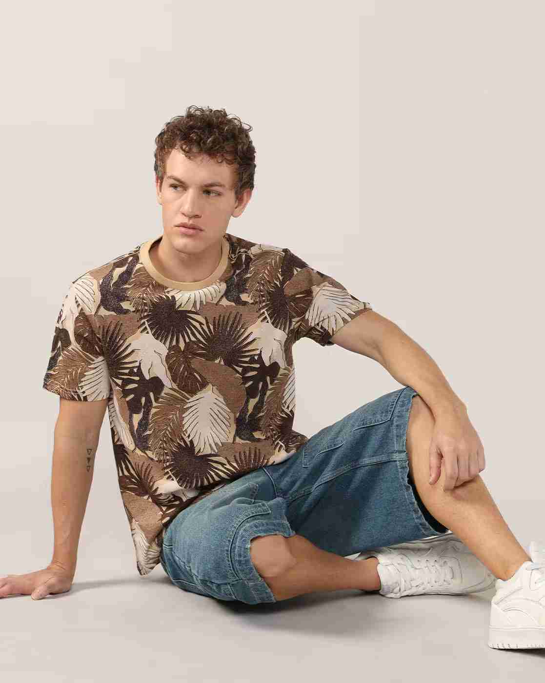 Lee Cooper | Men Leaf Print Relaxed Fit Crew-Neck T-Shirt|0