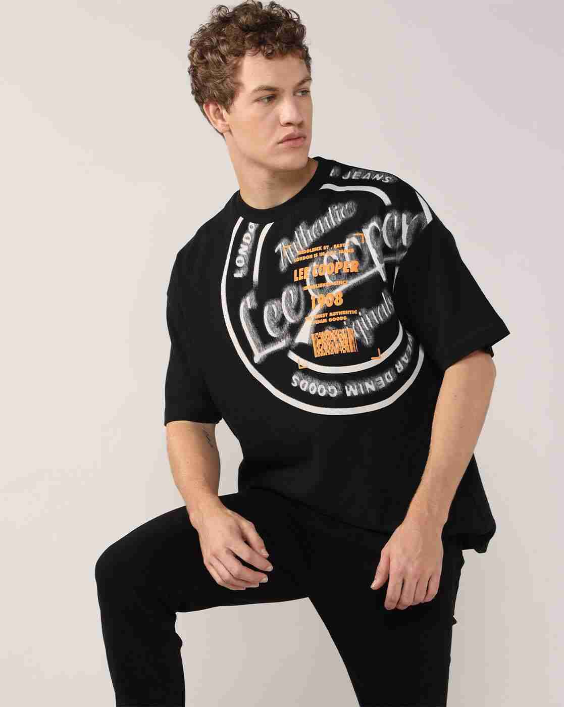 Men Brand Print Oversized Fit Crew-Neck T-Shirt
