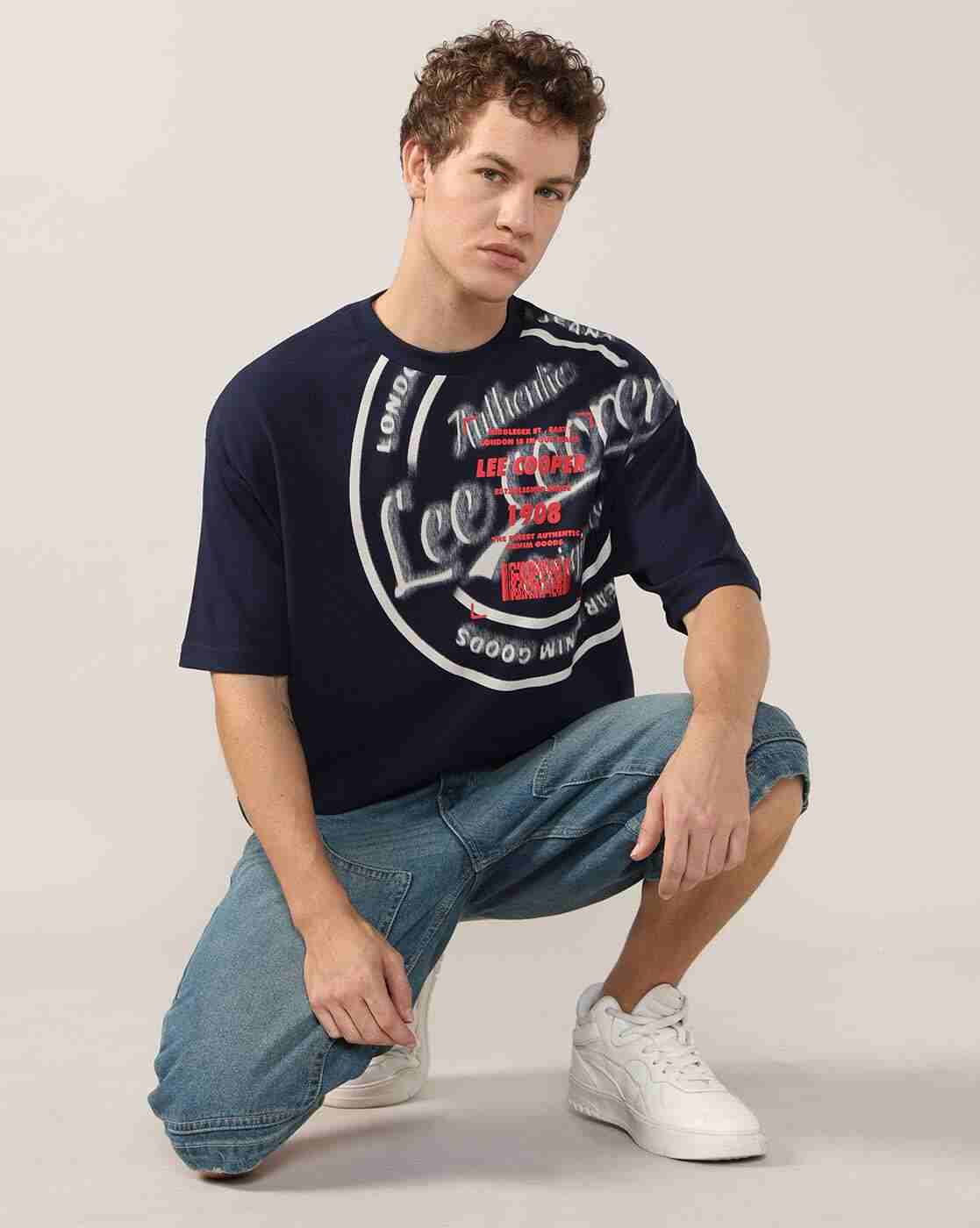 Men Brand Print Oversized Fit Crew-Neck T-Shirt