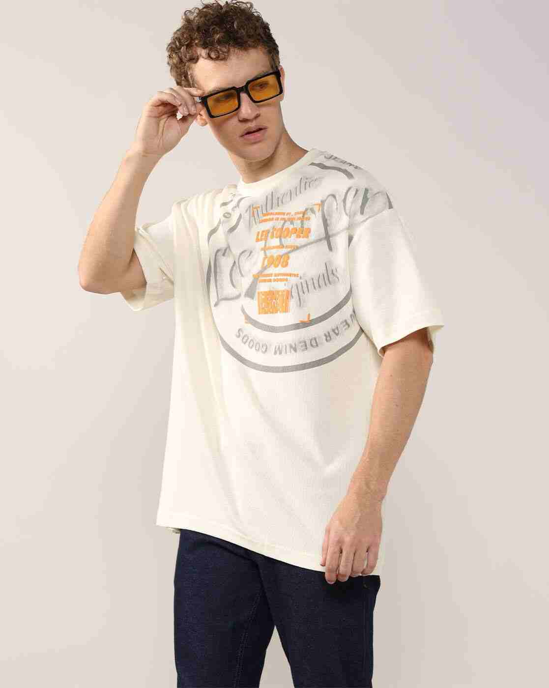 Men Brand Print Oversized Fit Crew-Neck T-Shirt